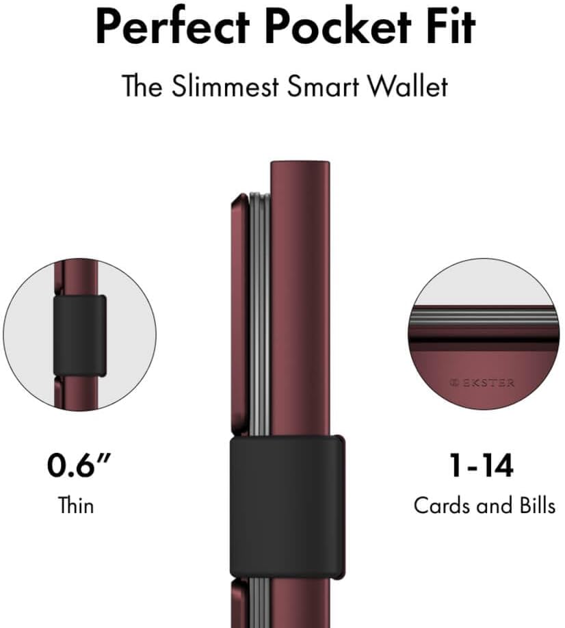 Ekster - Aluminum Cardholder Pro Wallet - All-Metal Aluminum Wallet for Men - Fits 7 Cards, RFID Blocking Layer, Ultra-Thin, Minimalist, Push Button, Card Access, Expandable, Trackable (Desert Red)