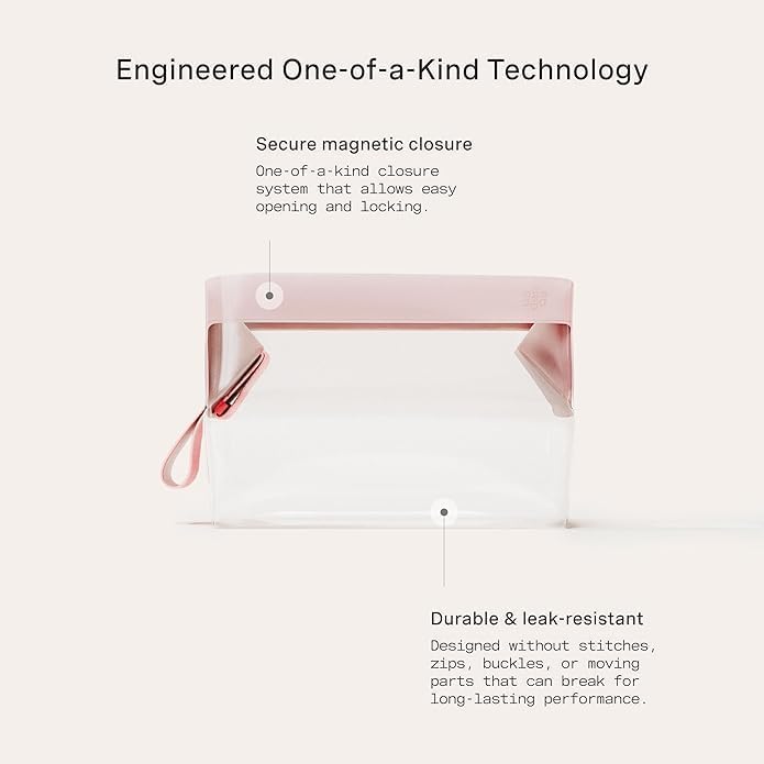 Cadence Parcel - Clear Kit with Magnetic Closure - Durable and Leak-Resistant Travel Toiletry Kit - TSA-Compliant & Modular Design - Hygiene Bag for Travel Essentials - .5 Qt - Rose