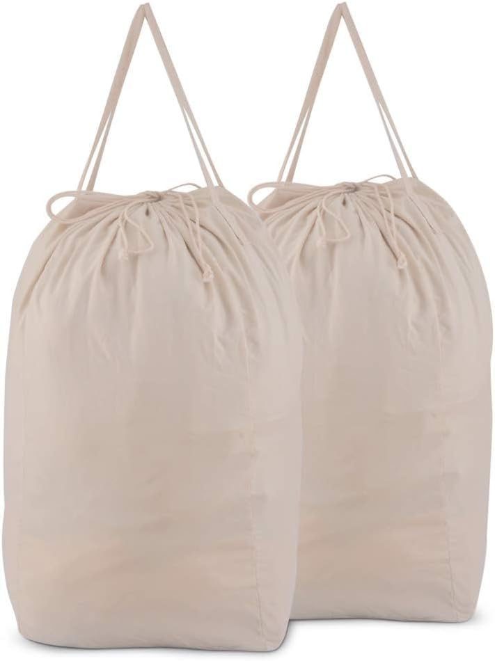 MCleanPin Washable Laundry Bags with Handles,140L Dirty Clothes Storage for College Dorm & Travel,2 Pack (Beige)