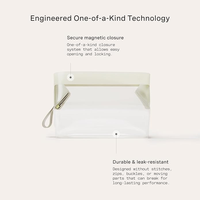 Cadence Parcel - Clear Kit with Magnetic Closure - Durable and Leak-Resistant Travel Toiletry Kit - Modular Design - Hygiene Bag for Travel Essentials - 2 Qt - Pebble