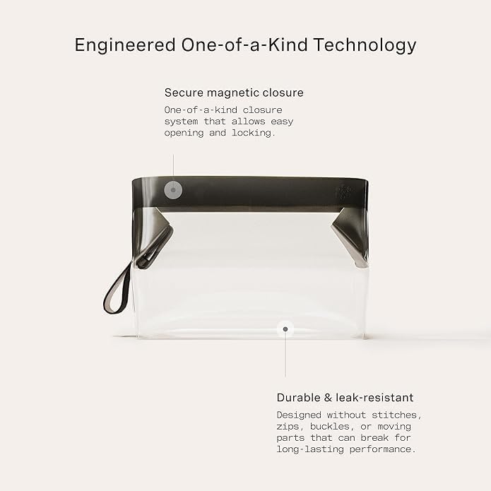 Cadence Parcel - Clear Kit with Magnetic Closure - Durable and Leak-Resistant Travel Toiletry Kit - Modular Design - Hygiene Bag for Travel Essentials - 2 Qt - Ink