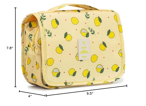 L&FY Hanging Travel Toiletry Bag Women's Cosmetic Organizer Makeup Pouch Men's Shaving Kits With Handle (Yellow Lemon)