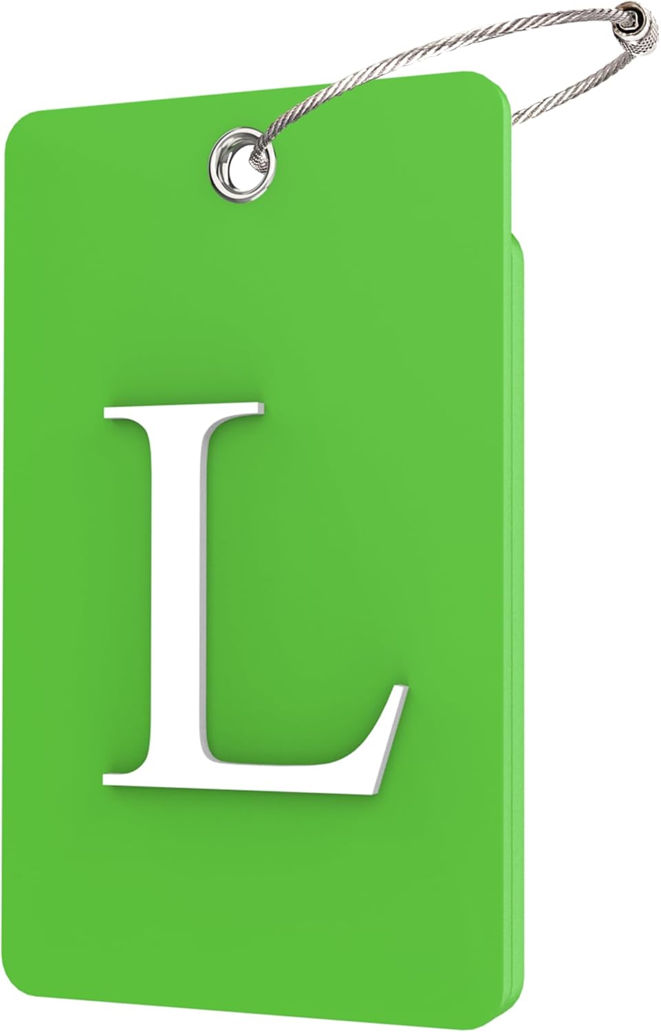 Gostwo 2 Pack Luggage Tags for Suitcases, 26 Initial Letter Travel Luggage Baggage Identification Labels ID Tag Fully Bendable Tags with Stainless Steel Loop (Green) (Letter L)