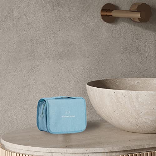 L&FY Hanging Travel Toiletry Bag Women's Cosmetic Organizer Makeup Case Pouch Men's Shaving Kits With Handle (Canvas Blue)