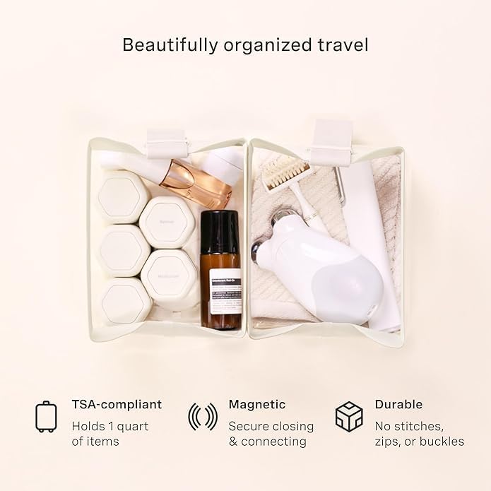 Cadence Parcel - Clear Kit with Magnetic Closure - Durable and Leak-Resistant Travel Toiletry Kit - TSA-Compliant & Modular Design - Hygiene Bag for Travel Essentials - .5 Qt - Pebble