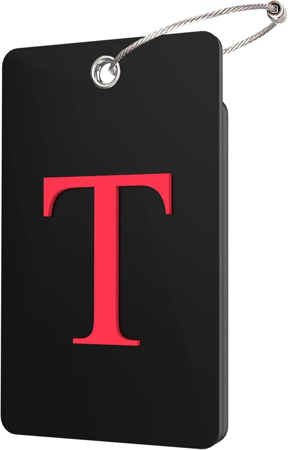 Gostwo 2 Pack Luggage Tags for Suitcases, 26 Initial Letter Travel Luggage Baggage Identification Labels ID Tag Fully Bendable Tags with Stainless Steel Loop (Black) (Letter T)