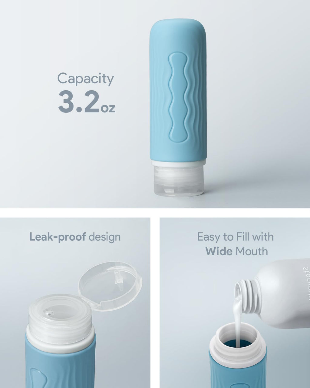 Lotour Travel Toiletry Bag for Women with Travel Size Silicone Containers Set, Hanging Toiletry Bag for toiletries, Cosmetic Bag Travel Organizer (Blue)