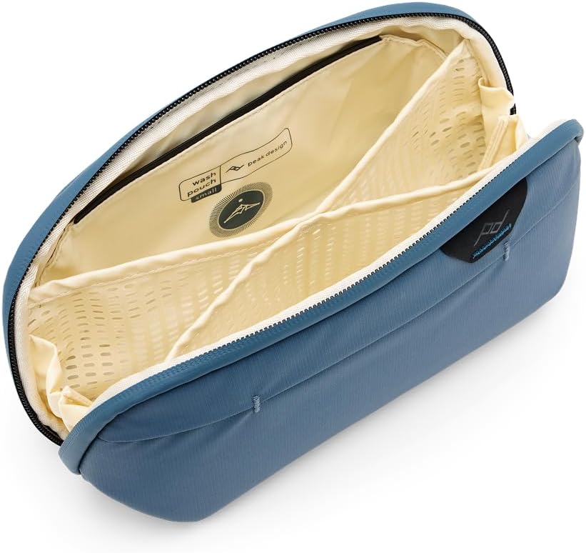 Peak Design Small Wash Pouch, Ocean, Weatherproof Travel Toiletry Bag, Upright or Hanging with Pockets, Magnetic Toothbrush Pocket, Wide UltraZip Opening, Toiletry Bag for Men and Women