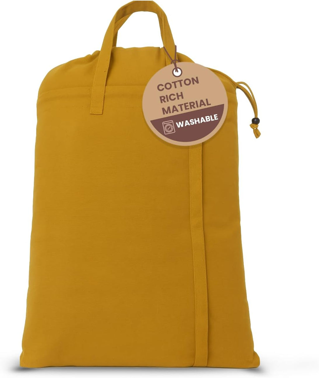 LFH Home Cotton Canvas Large Laundry Bag with Handle, Heavy Duty Drawstring Closure Washable Laundry Bags, School Travel, Home, Hotel, College Dorm, Organizer Sack, Toys Clothes 28x36-Yellow