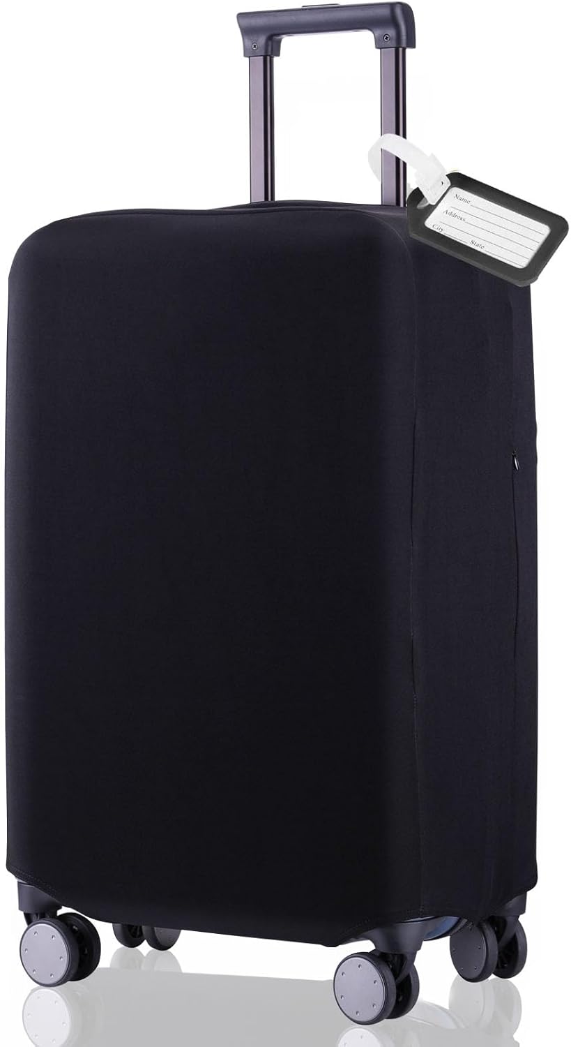 Travel Luggage Cover Suitcase Protector Scratch-Resistant Fit 19-31 Inch Suitcase, Not Included Suitcase (Black, 3XL(32-33inch))