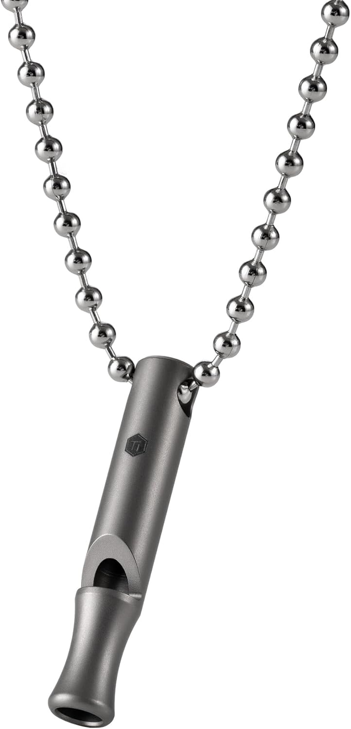 KeyUnity Titanium Emergency Whistle with Metal Lanyard, 120dB+, One-Piece Outdoor Survival Whistle, Ultra-Light, Rustproof