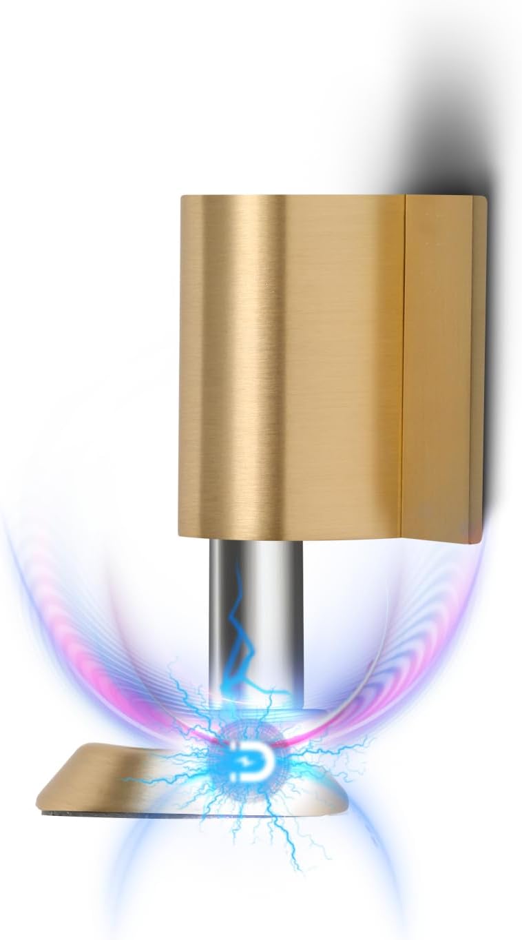 1 Pack Magnetic Door Stoppers Retractable Bottom of Door Holder No Drilling Mount Floor Door Stop with Screws and Adhesive Catch Door Keep Door Open Brushed Gold BG-1