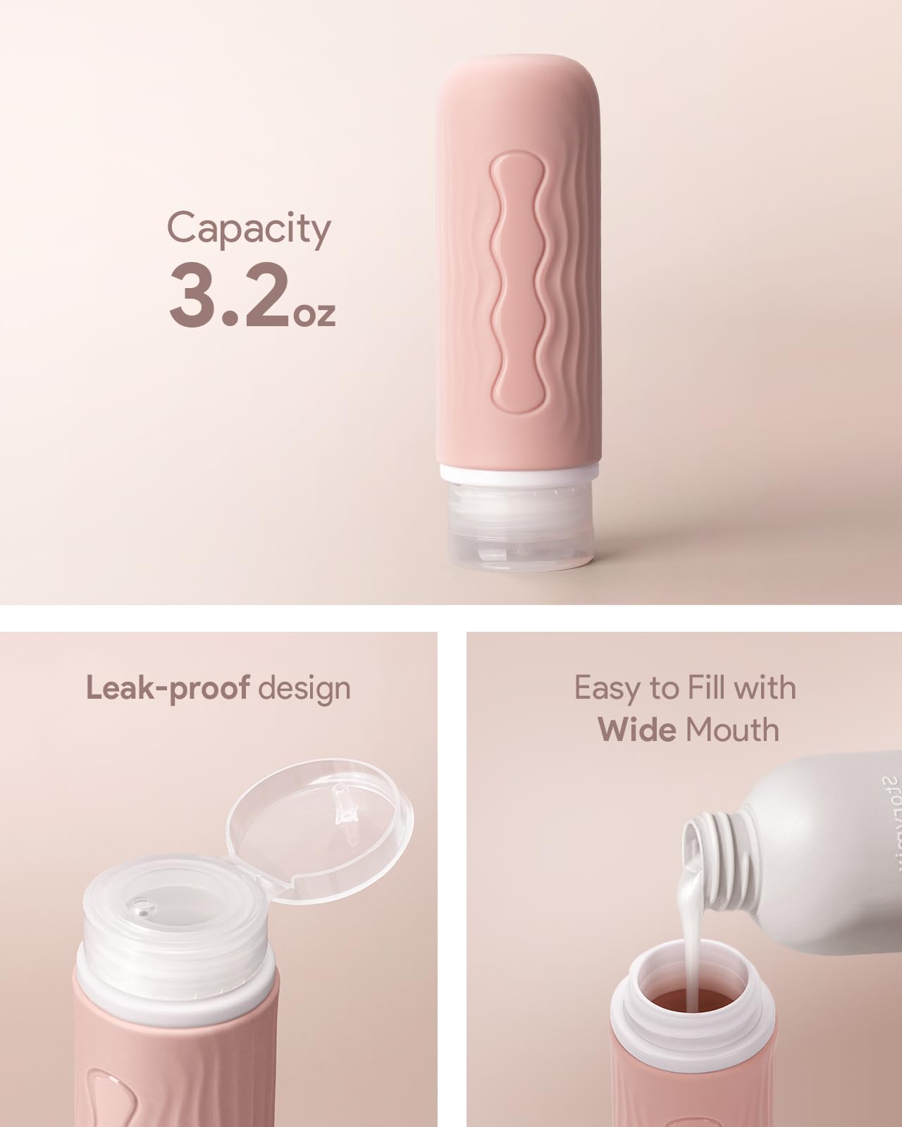 Lotour Travel Toiletry Bag for Women with Travel Size Silicone Containers Set, Hanging Toiletry Bag for toiletries, Cosmetic Bag Travel Organizer (Pink)