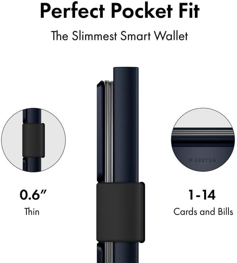Ekster - Aluminum Cardholder Pro Wallet - All-Metal Aluminum Wallet for Men - Fits 7 Cards, RFID Blocking Layer, Ultra-Thin, Minimalist, Push Button, Card Access, Expandable, Trackable (Midnight Blue)