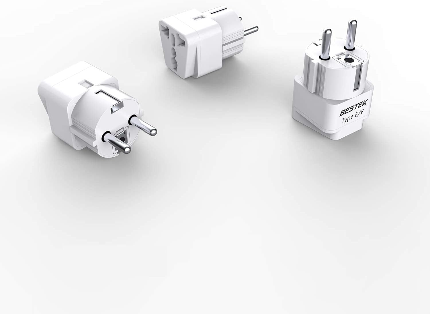 BESTEK Europe Travel Plug Adapter, Grounded Universal Type E/F Plug Adapter EU to US Adapter - Ultra Compact for Most of Europe, Asia Countries and More, 3 Pack