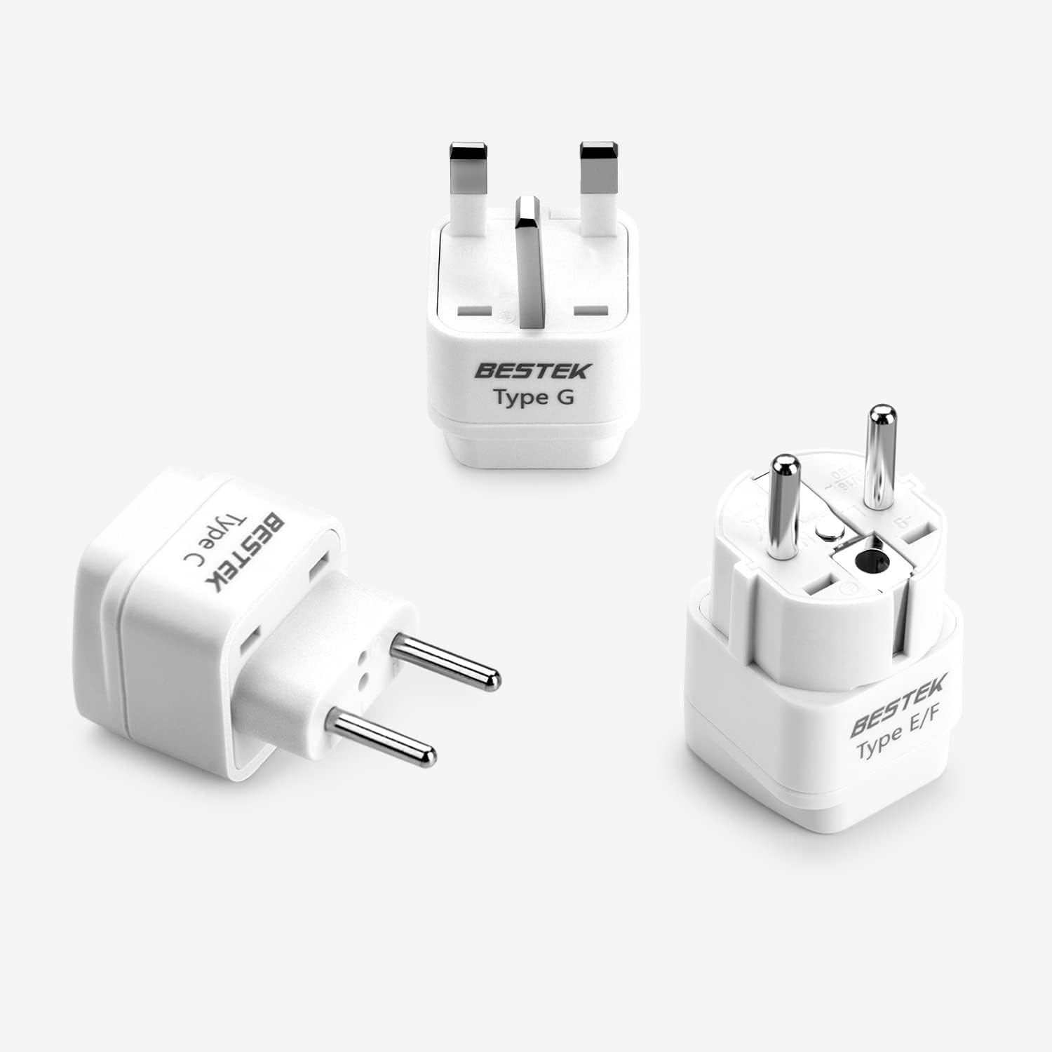 BESTEK European Travel Plug Adapter Set, Grounded Universal Power Plug Adapter for US to Type E/F, Type C, Type G Countries, UK, Germany, France, Italy, Spain, Ireland and All of Europe, 3 Pack