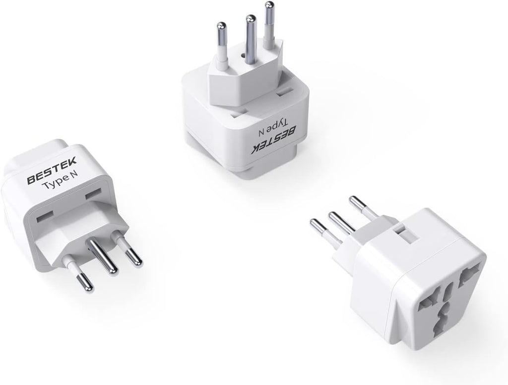 BESTEK Brazil, South Africa Travel Plug Adapter, Grounded Universal Type N Plug Adapter BR to US Adapter - Ultra Compact for Brazil, South Africa and More, 3 Pack