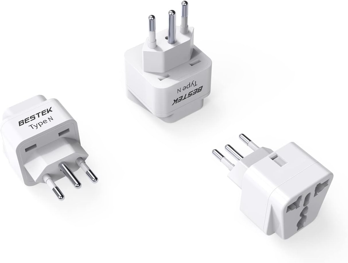 BESTEK Brazil, South Africa Travel Plug Adapter, Grounded Universal Type N Plug Adapter BR to US Adapter - Ultra Compact for Brazil, South Africa and More, 3 Pack