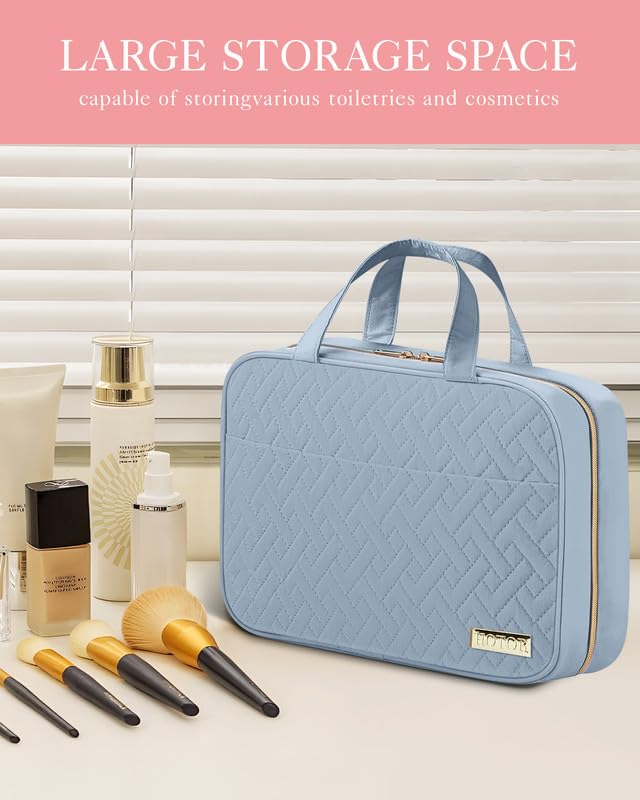 HOTOR Travel Toiletry Bag w/Hanging Hook - Spacious Toiletry Bag Essentials for Women & Men, Makeup Bag/Big Comparment, Waterproof for Travel Accessories, Medium, Light Blue