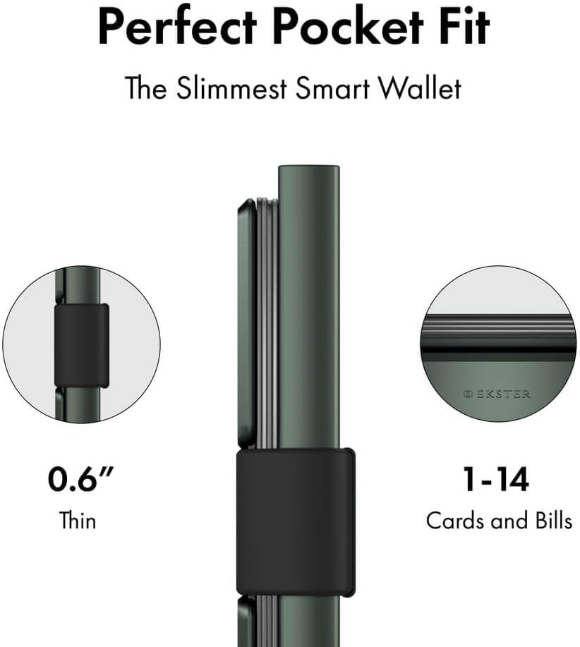 Ekster - Aluminum Cardholder Pro Wallet - All-Metal Aluminum Wallet for Men - Fits 7 Cards, RFID Blocking Layer, Ultra-Thin, Minimalist, Push Button, Card Access, Expandable, Trackable (Forest Green)