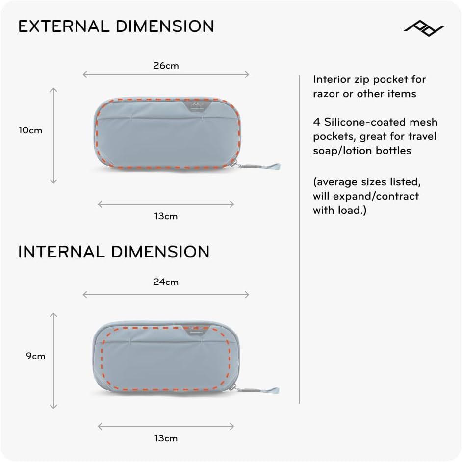 Peak Design Small Wash Pouch, Coyote, Ocean Edition, Travel Toiletry Bag, Upright or Hanging Dopp Kit with Pockets, Magnetic Toothbrush Pocket, Wide UltraZip Opening, Toiletry Bag for Men and Women