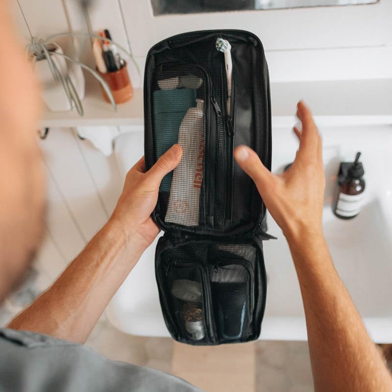 Gravel Hanging Toiletry Bag – Compact, Water-Resistant Travel Dopp Kit (Black, Plus)