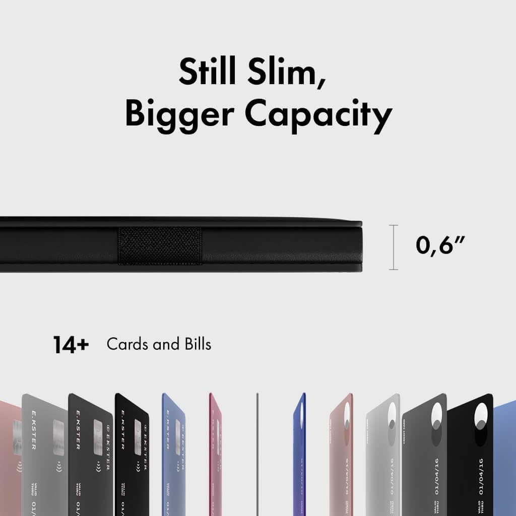 Ekster Men's Wallet PRO | RFID Blocking Parliament Leather Minimalist Wallet | Holds 14 Cards & Cash | Slim Cardholder for Men w/Push Button Designed for Quick Card Access | Black