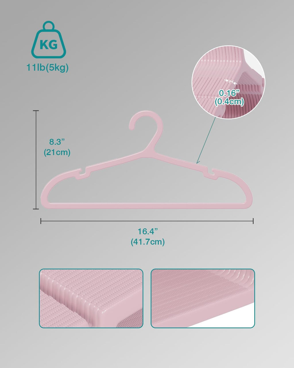 100 Pack Clothes Hangers, Non Slip Plastic Coat Hangers, Space Saving, Heavy Duty, Hanging Dry Wet Clothes, 16.4" x 8.3", Light Pink, UAPY05100P