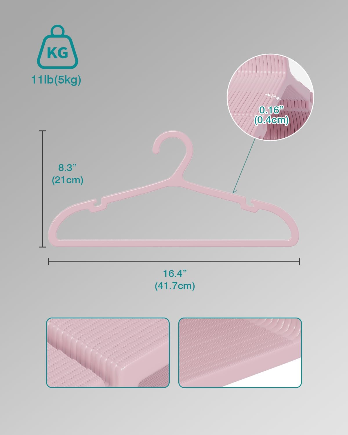 100 Pack Clothes Hangers, Non Slip Plastic Coat Hangers, Space Saving, Heavy Duty, Hanging Dry Wet Clothes, 16.4" x 8.3", Light Pink, UAPY05100P