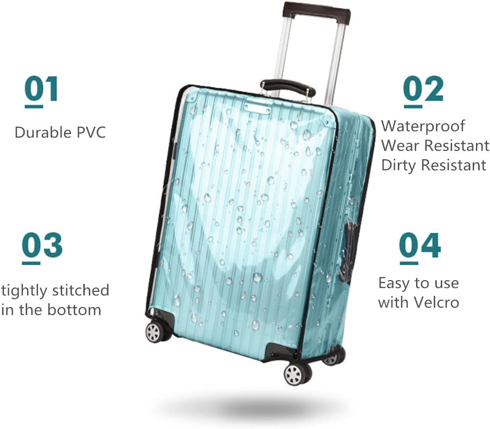 Suitcase Covers for Luggage – TSA Approved Clear PVC Luggage Protector Cover, Thick Transparent Waterproof Sleeve with Large Hook and Loop Closure, Fits 20" Wheeled Suitcases