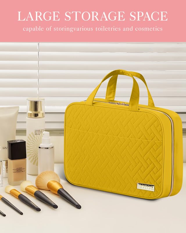 HOTOR Travel Toiletry Bag w/Hanging Hook - Spacious Toiletry Bag Essentials for Women & Men, Makeup Bag/Big Comparment, Waterproof for Travel Accessories, Medium, Yellow