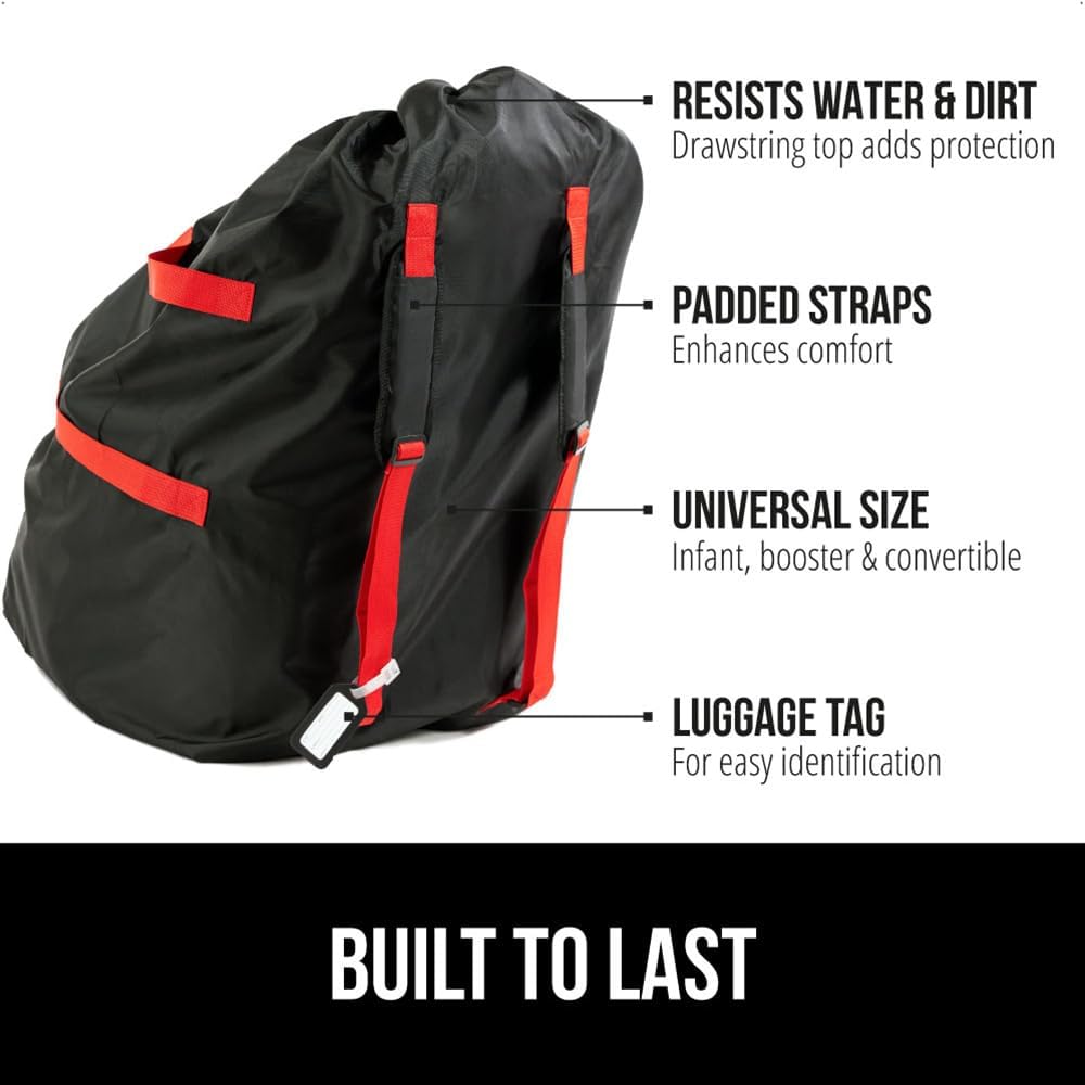 GORILLA GRIP Car Seat Travel Bag for Airplane Gate Check, Easy Carry Backpack Bags Cover Carseats, Infant Baby Carriers and Toddler Booster Seats for Airport, Child Air Travels Airport Essential, Red