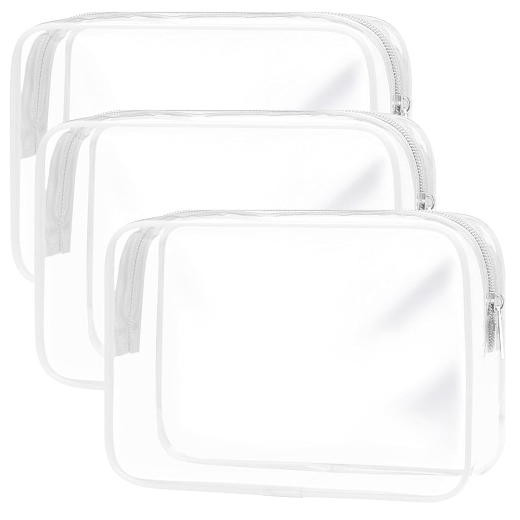 Clear Toiletry Bag, 3 Packs TSA Approved Water resistant Travel Organizer, Airport Airline Travel Essential Carry On Makeup Cosmetic Bags for Women, White - 3 packs