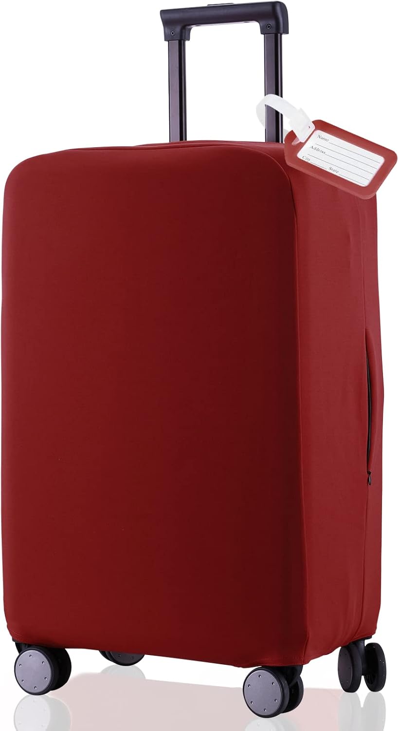 Travel Luggage Cover Suitcase Protector Scratch-Resistant Fit 19-31 Inch Suitcase, Not Included Suitcase (Claret, M(24-25 inch))