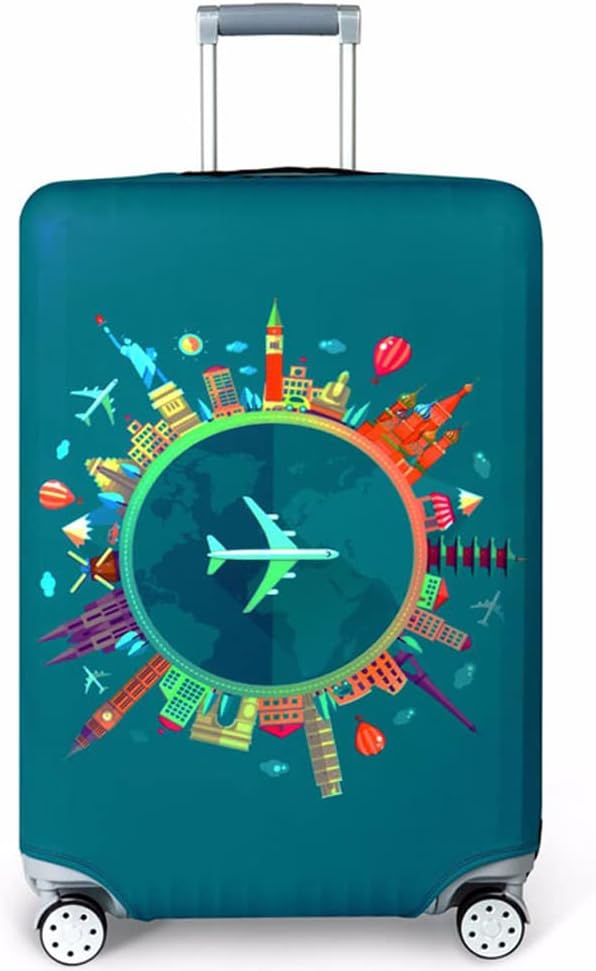 MosaiRudo Thicker Luggage Cover Elastic Suitcase Cover Protector Fits 18-32 Inch Suitcase Travel Accessories (World Travel, S)