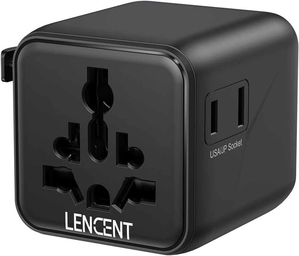 LENCENT Universal Travel Plug Adapter,International Power Adaptor with Dual AC Outlet, Worldwide Wall Charger for US to Europe UK Iceland Spain Italy France Australia(Type C/G/A/I),Black