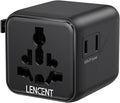 LENCENT Universal Travel Plug Adapter,International Power Adaptor with Dual AC Outlet, Worldwide Wall Charger for US to Europe UK Iceland Spain Italy France Australia(Type C/G/A/I),Black