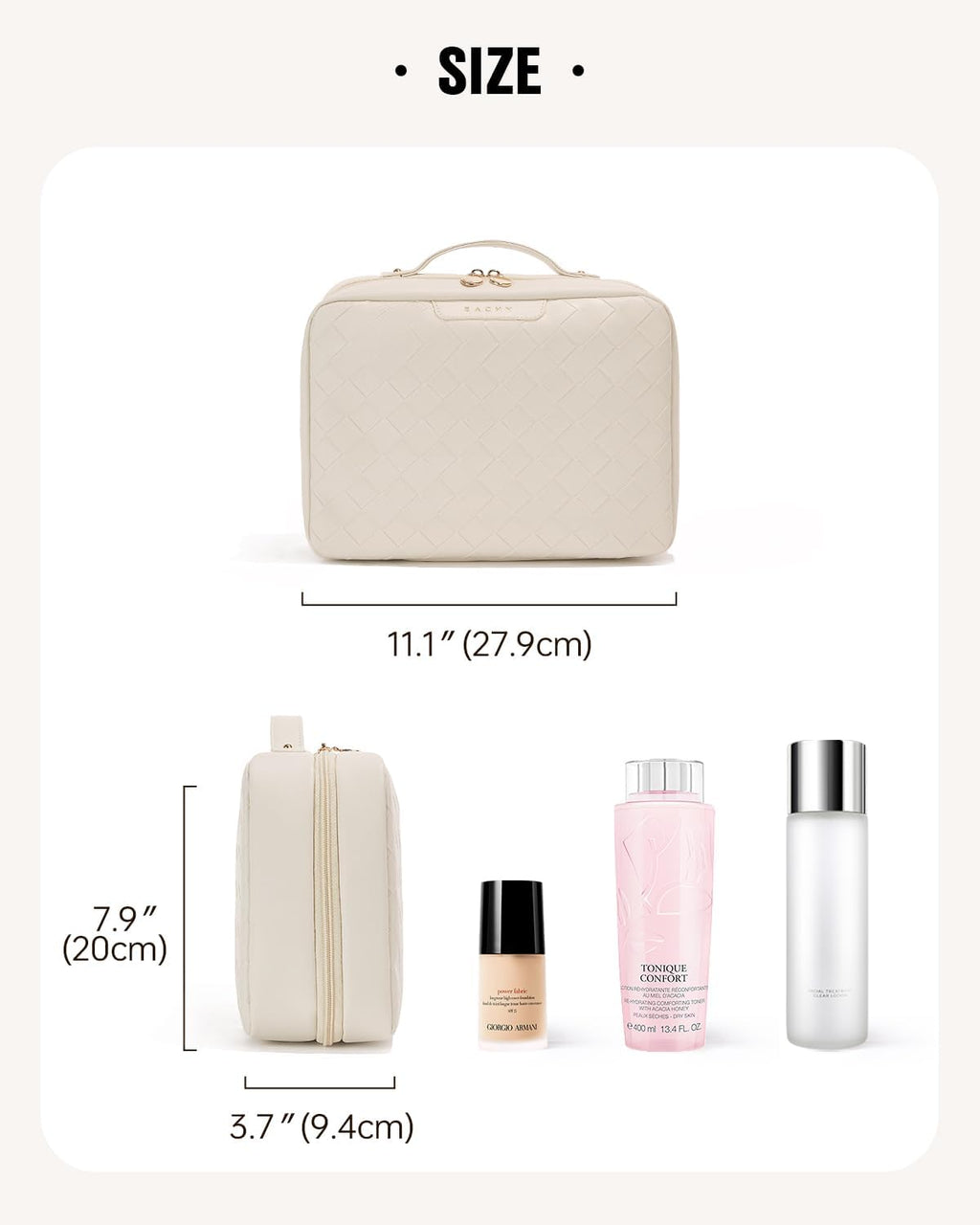 EACHY Travel Toiletry Bag with Hanging Hook, Portable Makeup Cosmetic Bags for Women, Water-Resistant Full-Size Travel Accessories (Plait White)