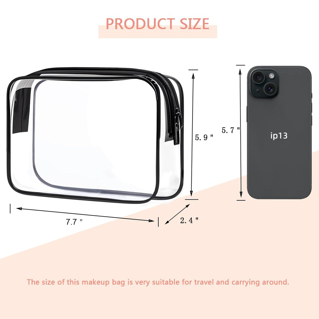 Clear Toiletry Bag, 3 Packs TSA Approved Water resistant Travel Organizer, Airport Airline Travel Essential Carry On Makeup Cosmetic Bags for Women, Black - 3 packs