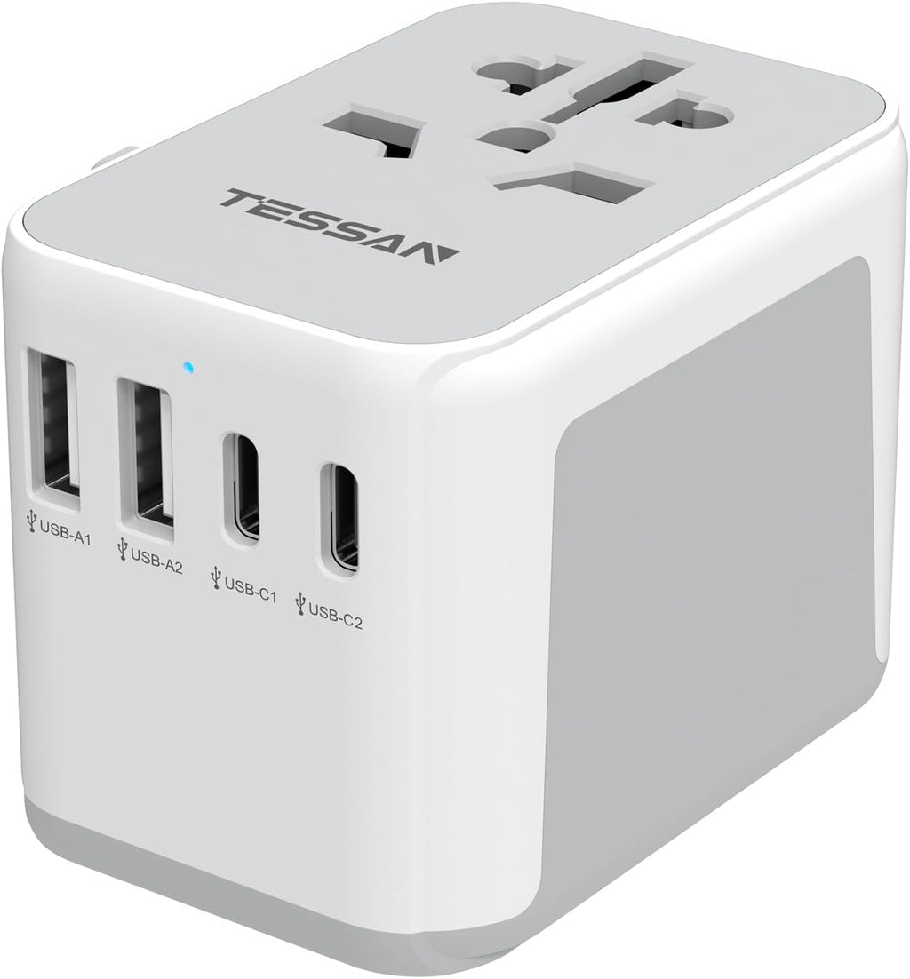 TESSAN Universal Travel Adapter 21W, International Plug Adaptor with 2 USB C Wall Charger 2 USB A Ports, Worldwide Power Outlet Travel Essentials for US to European EU UK AUS (Type C/G/A/I)