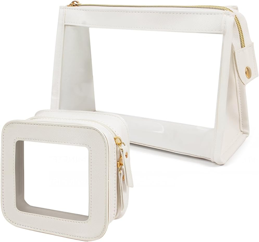 2 Pack Clear Makeup Bag Set Travel Cosmetic Case TSA Approved Toiletry Bag with Zipper Small Make Up Bags for Women Cute Waterproof Carry-on Travel Organizer Car Organizer Bag