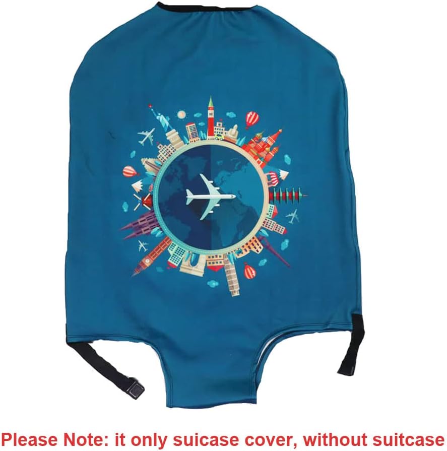 MosaiRudo Thicker Luggage Cover Elastic Suitcase Cover Protector Fits 18-32 Inch Suitcase Travel Accessories (World Travel, M)