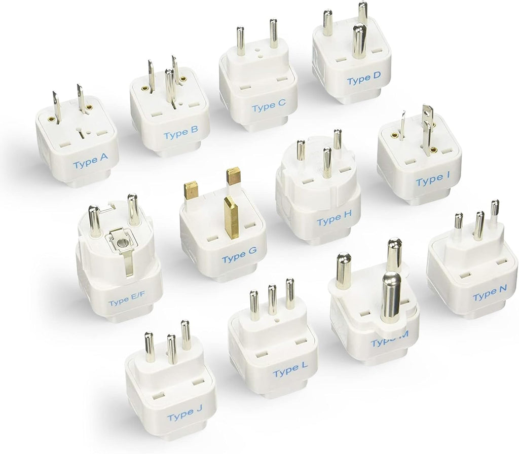 Ceptics Travel Adapter with Types A-M Plugs, Travel Plug Adapter Set Compatible with Power Sockets in All Continents, Compact World International Plug Adaptor Kit, Set of 12,GP-12PK