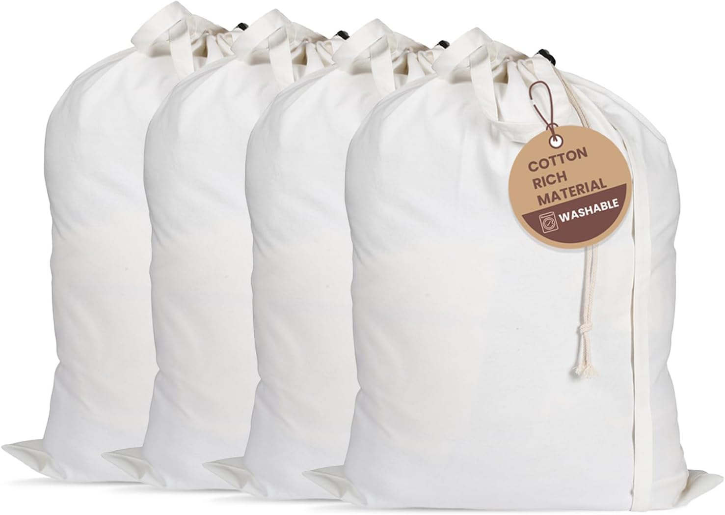 LFH Home Cotton Canvas Large Laundry Bag with Handle, Heavy Duty Drawstring Closure Washable Laundry Bags, School Travel, Home, Hotel, College Dorm, Organizer Sack, Toy Clothes 20x30 (Pack of 4)-White