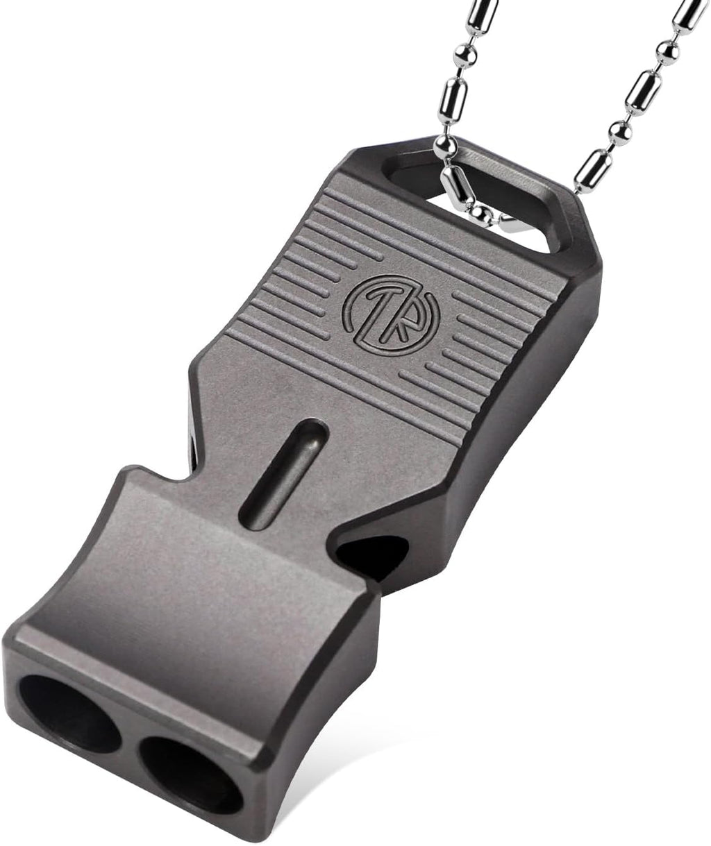 TACRAY Titanium Emergency Survival Whistle, Portable Necklace Whistle, Loud Whistle up to 120~130db, Good for Life Saving, Hiking, Camping, and Pet Training