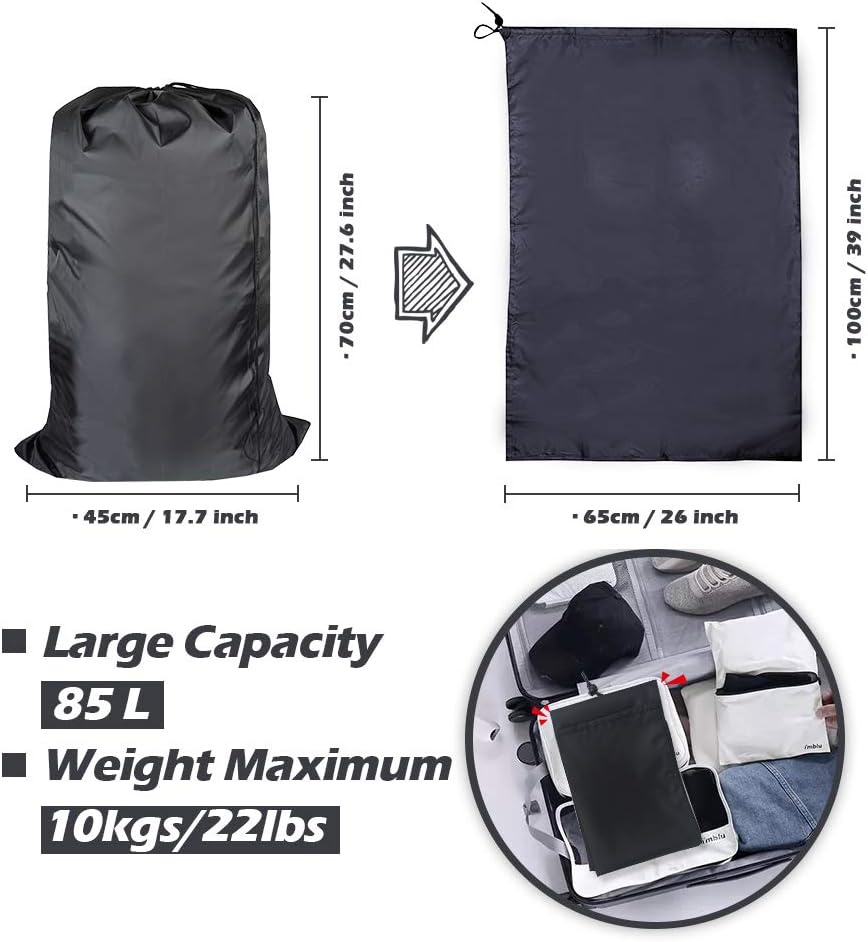 Washable Travel Laundry Bag with Drawstring (3 Pack), Large Dirty Clothes Bag Fit a Laundry Basket or Clothes Hamper, Enough to Hold 4 Loads of Laundry,26x39 inches Black 3