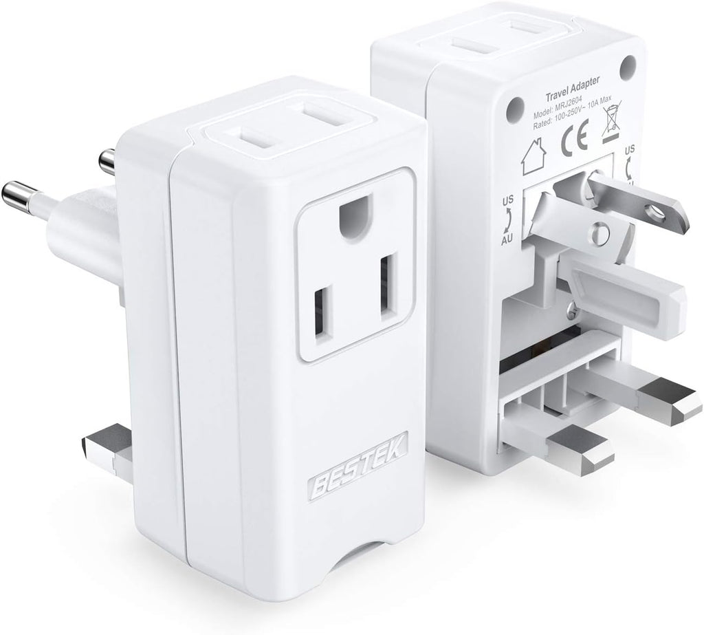 BESTEK Worldwide Travel Plug Adapter, Dual 100-250V Input Plug Adapter Universal All-in-One Travel Adapter Travel Power Adapter for UK, Europe, AU, JP, US, Type A/I/G/C - 2 Pack