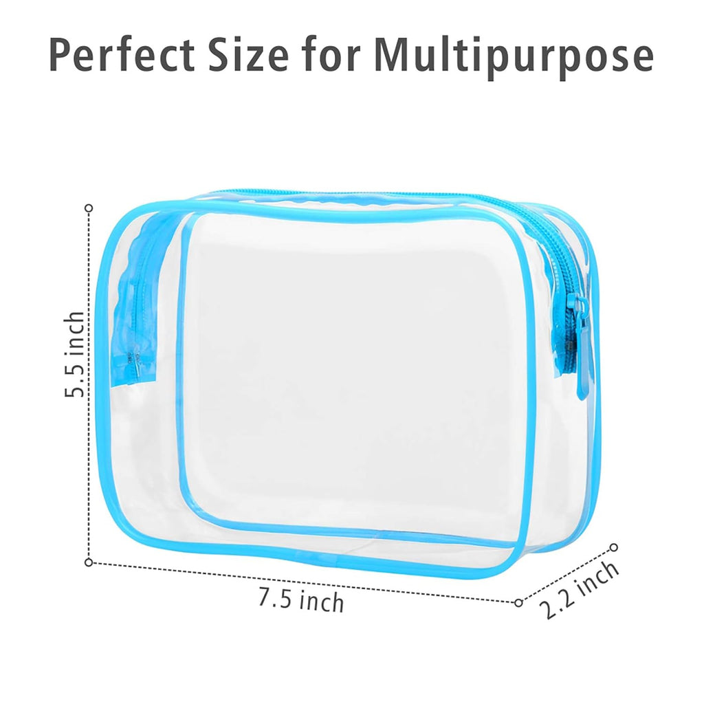 Packism Clear Makeup Bag - Waterproof TSA Approved Toiletry Bag Quart Size Bag, Clear Makeup Bags with Zipper, Carry on Airport Airline Compliant Pouch, 3 Pack, Blue