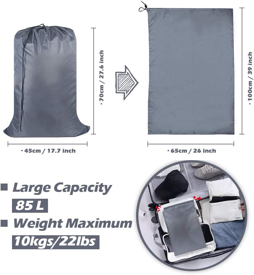 Washable Travel Laundry Bag with Drawstring, Large Dirty Clothes Bag Fit a Laundry Basket or Clothes Hamper, Enough to Hold 4 Loads of Laundry,26x39 inches (RoyalBlue Black Grey)