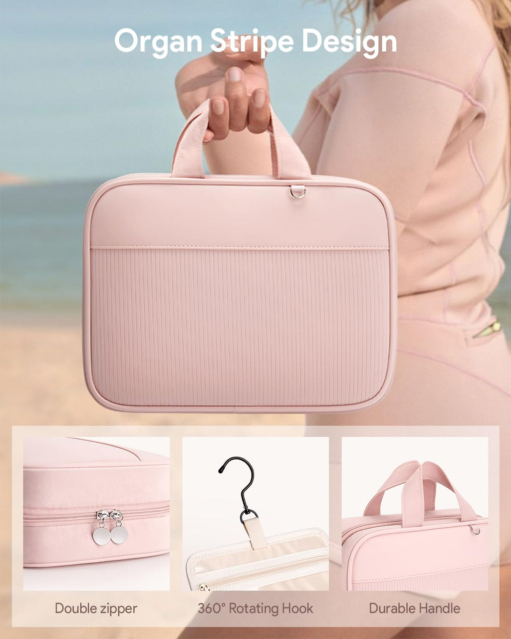 Lotour Travel Toiletry Bag for Women with Travel Size Silicone Containers Set, Hanging Toiletry Bag for toiletries, Cosmetic Bag Travel Organizer (Pink)